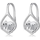Sloth Earrings Sterling Silver Animal Earring Leverback Dangle Sloth Jewelry Gifts for Women
