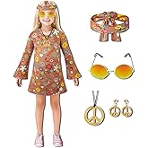 Toddler Girl's 60s 70s Outfits Hippie Boho Dress Hippie Outfits Accessories Set (9-10 Years)
