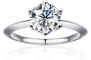 SAMIOVJ Moissanite Rings for Women, D Color Round Solitaire Lab Created Diamond Ring 18K White Gold Plated 925 Sterling Silve