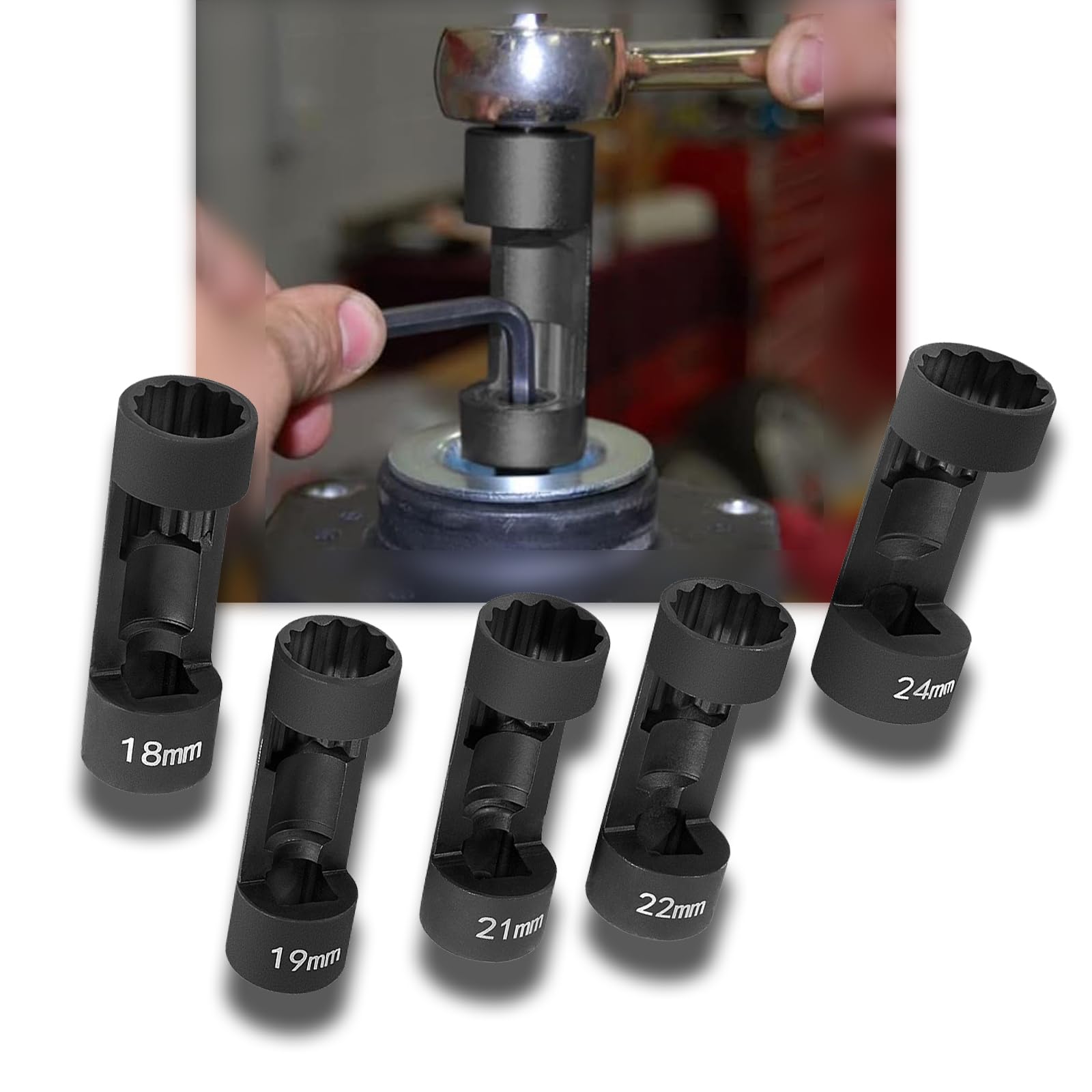 CTcar Strut Socket Tool - 12 Point 1/2 Drive, 18mm, 19mm, 21mm, 22mm, 24mm Suspension Strut Socket Tool VM Number 3353 (5pcs)