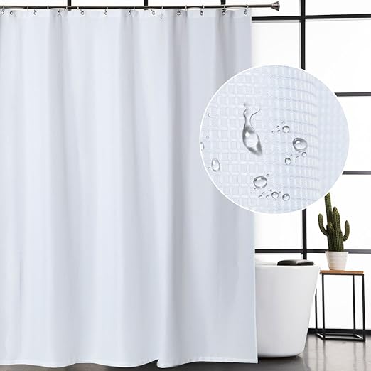 Amazon Com Caromio White Shower Curtain Fabric Waffle Weave