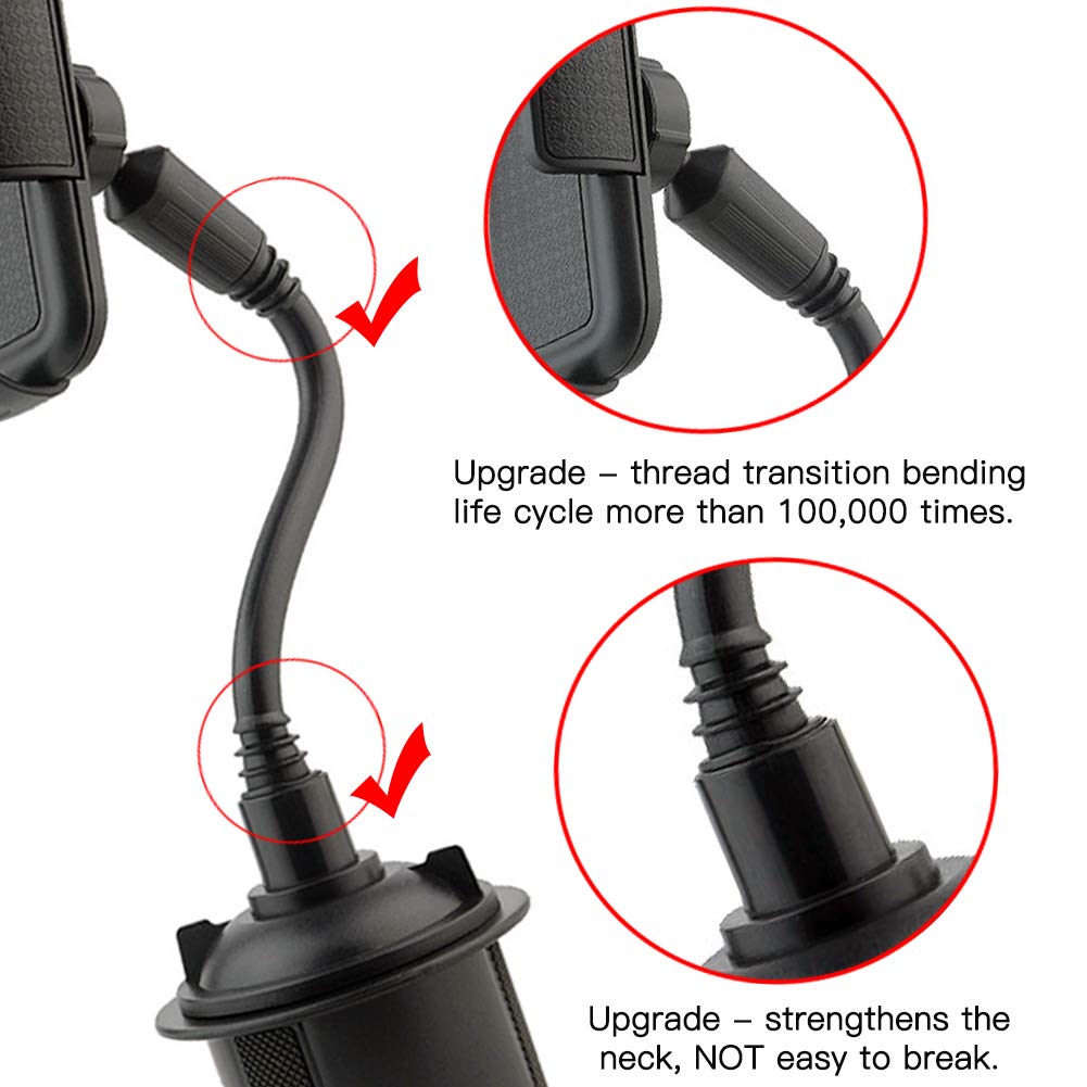 Cup Phone Holder for Car, Adjustable Portable Cup Holder Phone Mount with Gooseneck for iPhone Huawei Samsung Galaxy Google Pixel and More Cell Phone