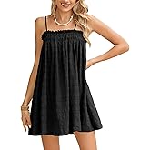 MakeMeChic Women's Sleeveless Summer Cami Dress Ruffle Swing Shirred Casual Flowy Mini Dress