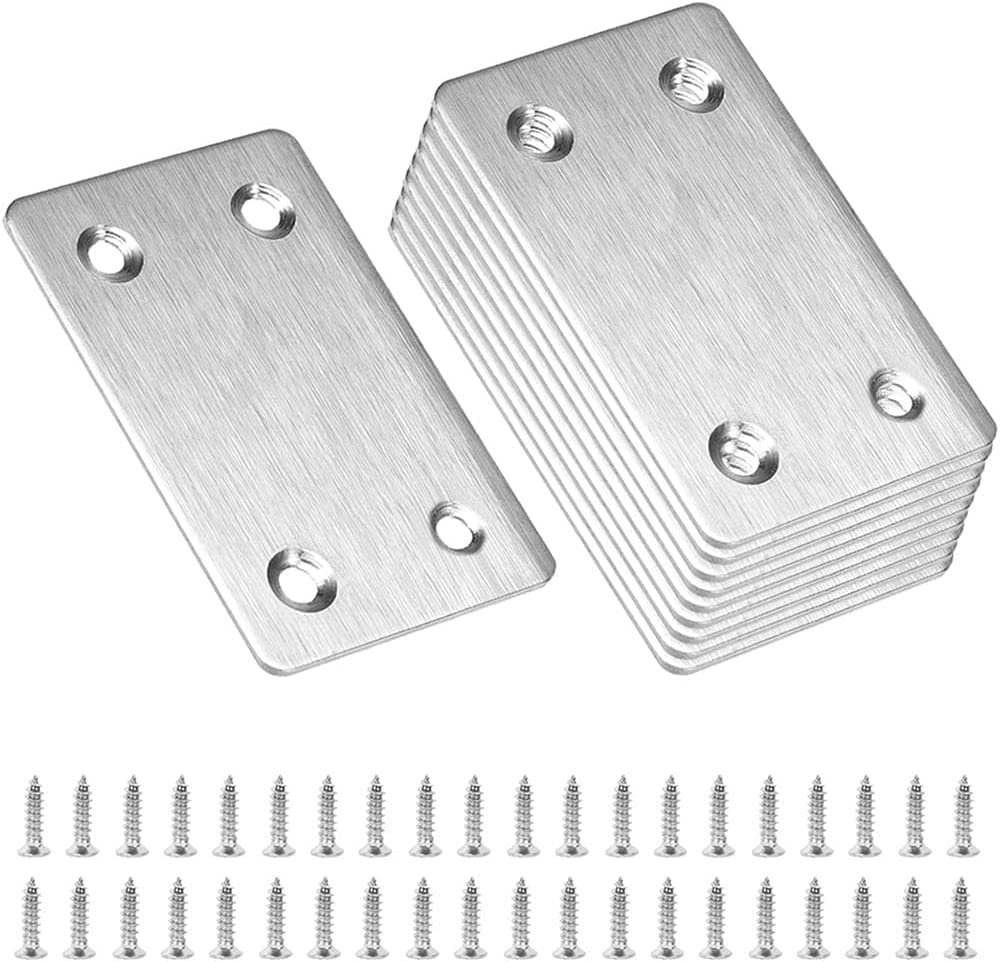 ZHIQIN 10pcs 60 X 38mm Mending Plates Stainless Steel Straight Support Shelf Flat Bracket Mending Plates Furniture Repair Plate Fixing Joining with Holes