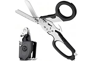Zhejibbang Multi-function Trauma Shears Foldable,Stainless Steel Emergency Response Shears for Nurses with Compatible Holster,Outdoor Camping Scissors Tools with Strap Cutter and Glass Breaker（Black)