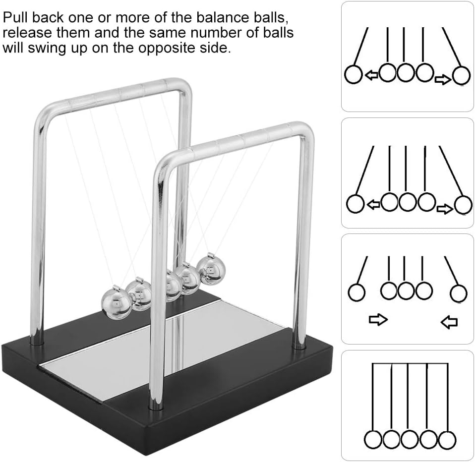 Balance Balls Toy With Mirror Newton's Cradle Balance Balls Wooden Base Art in Motion Toys for Kids Adults Physics Science Pendulum Ornaments Educational Toy Gift Home Office Desk - Image 4