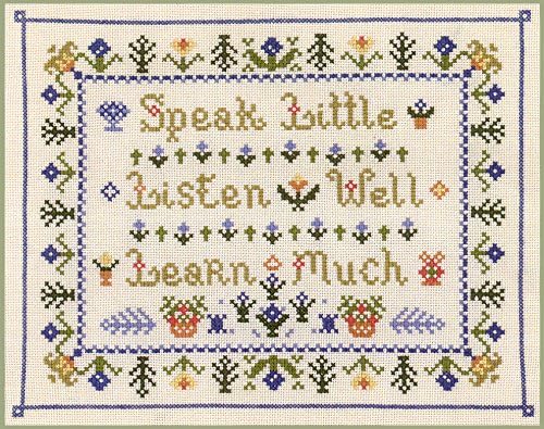 Listen Well' Traditional Sampler - Complete Cross Stitch kit on 14 aida with Clear Colour Chart