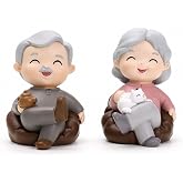 LUOZZY 2 Pcs Elderly Grandpa Grandma Figurine for Cake Topper Decorations | Elderly Grandpa Cake Topper for Wedding Anniversary Birthday Party Decorations