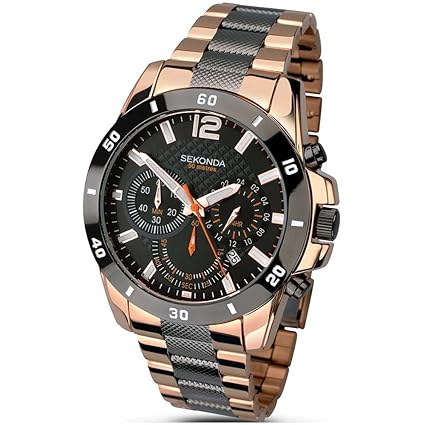 Mens Quartz Watch with Grey Dial Chronograph Display and Two Tone Stain