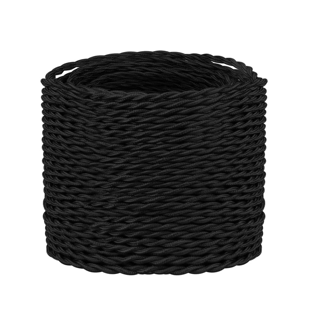 2 Core 10 Meters / 32.8FT Black Braided Cable, LEDSone 2 Core Electrical Cable, Vintage Flex Twisted Fabric Electrical Wire for DIY Lamps Industrial Pendant Lights Lighting Appliances - Black