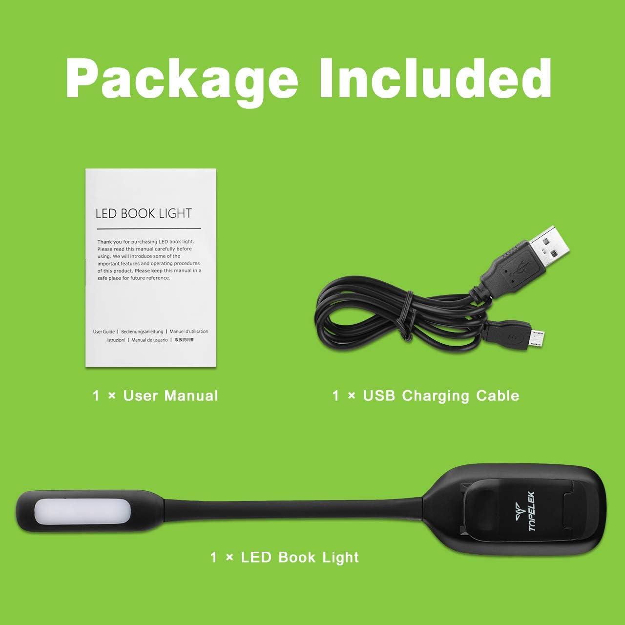 Rechargeable Book Light, TOPELEK LED Reading Light with 3-level Brightness (Cool & Warm), Flexible Easy Clip On Reading Lamp, Eye Protection, Soft Table Light for Night Reading in Bed - - 