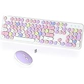 Colorful Wireless Keyboard and Mouse Combo, COVEVA 2.4GHz Wireless Retro Cute Round Keycaps Keyboard, 104 Keys Full-Sized Keyboard Mouse Set with Switch Button for PC Laptop Desktop (White Colorful)