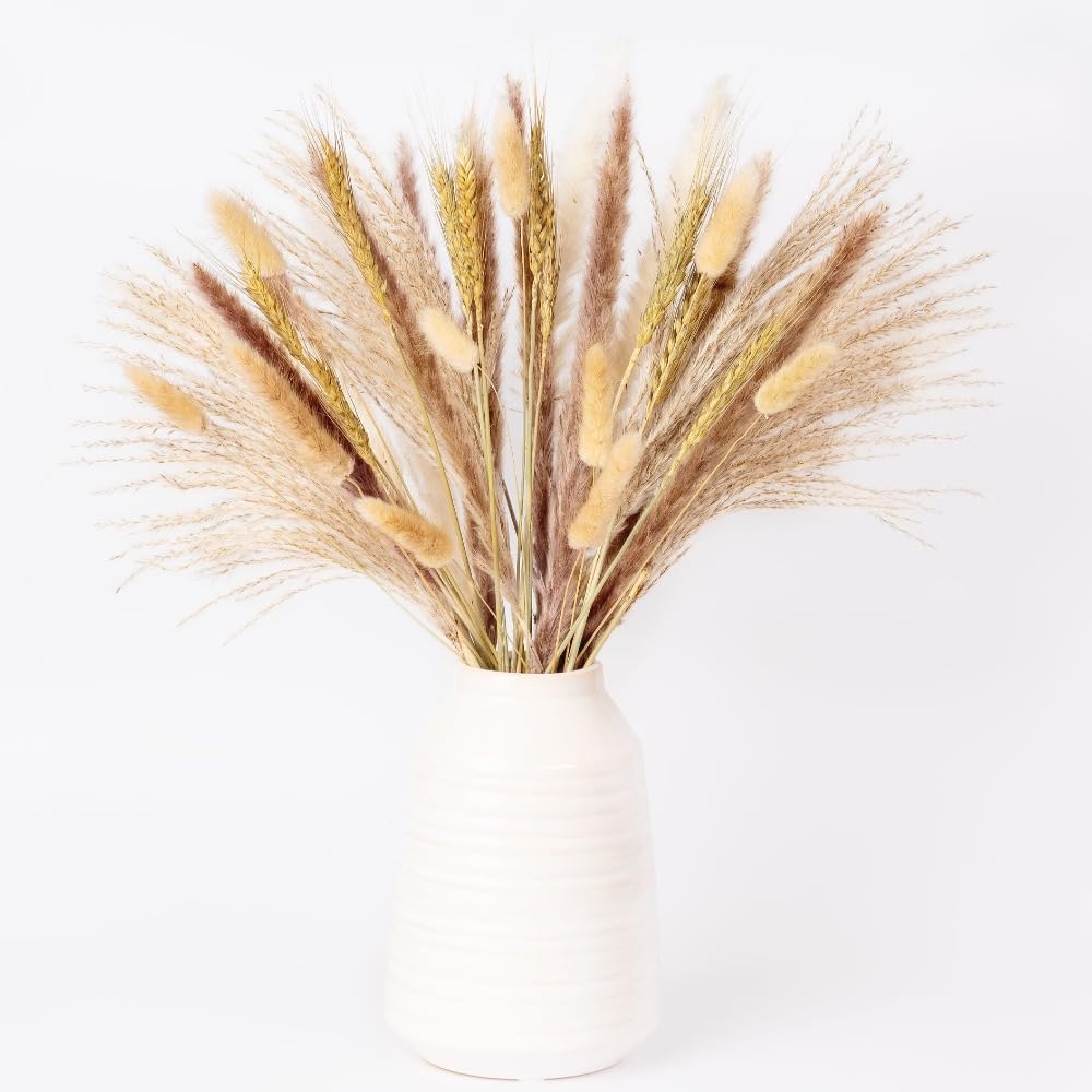 Natural Dried Pampas Grass Plant Bouquet, 40 cm Tall for Autumn Home Boho Table Decor, Floral Arrangements, Home & Wedding Decorations, Dried Flowers Gifts (pampas 59pcs)
