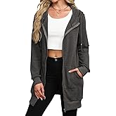 Locryz Women's Zip Up Hoodies Long Tunic Sweatshirts Oversized Fleece Sweatshirt Long Hoodie Fall Jacket Coat with Pocket