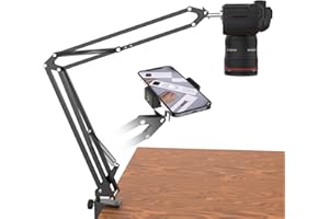 LENTOK Overhead Tripod For DSLR Cameras, Heavy Duty Camera Desk Mount Stand with Flexible Articulating Boom Arm, Camera Holder Table Clamp for Canon Nikon Sony Fuji SLR Mirrorless Cam Video Photography