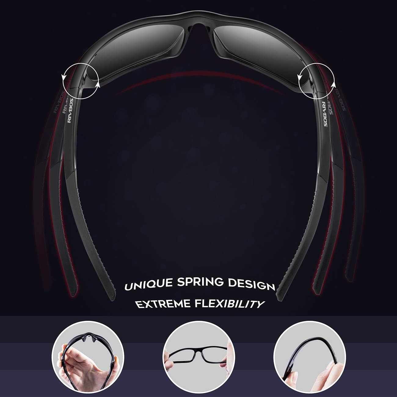 RIVBOS Polarized Sports Sunglasses Driving Sun Glasses Shades for Men Women Tr90 Frame for Cycling Baseball Running Rb831 Black&Grey: Clothing