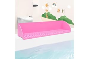 Aqqwxyq Tub Splash Guard for Kids, Silicone Water Splash Guard for Bathtub, Bathtub Play Shelf with 4 Suction Cups, Extended Design for Splash Protection, Mess Free Bath Time (Pink)