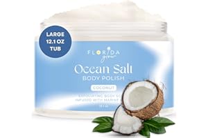 FLORIDA SALT SCRUBS Sea Salt Body Scrub by Florida Suncare - Ocean Salt Body Polish Infused with Marine Algae - Exfoliating Face and Body Scrub - Facial Scrub Exfoliator to Tackle Acne and Scars (Coconut, 12.1 oz)