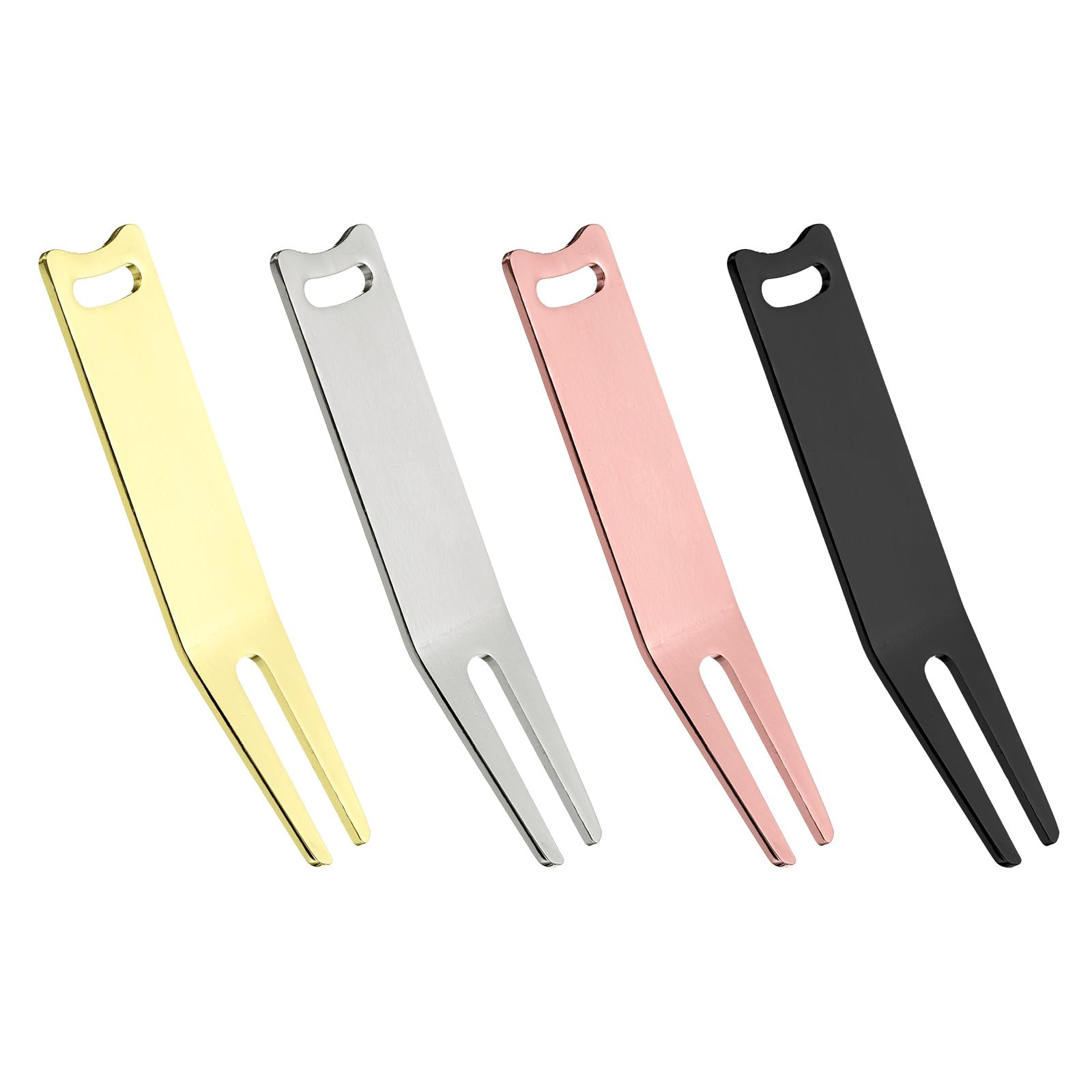 PATIKIL Metal Bending Golf Divot Repair Tool, 4 Pcs Metal Golf Fork Accessory Curved Spit for Golf Golfer Men Women Repairing, Gold Silver Black Copper