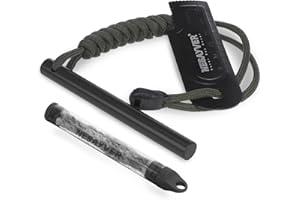 NESAYVER Fire Starter Survival Tool,4 x2/5 in Thick Round Ferro Rod Fire Striker Kit with Paracord Lanyard for Hiking,Camping,Emergency Flint and Steel Up to 20000 Strikes,Flint and Steel,Tinder Rope