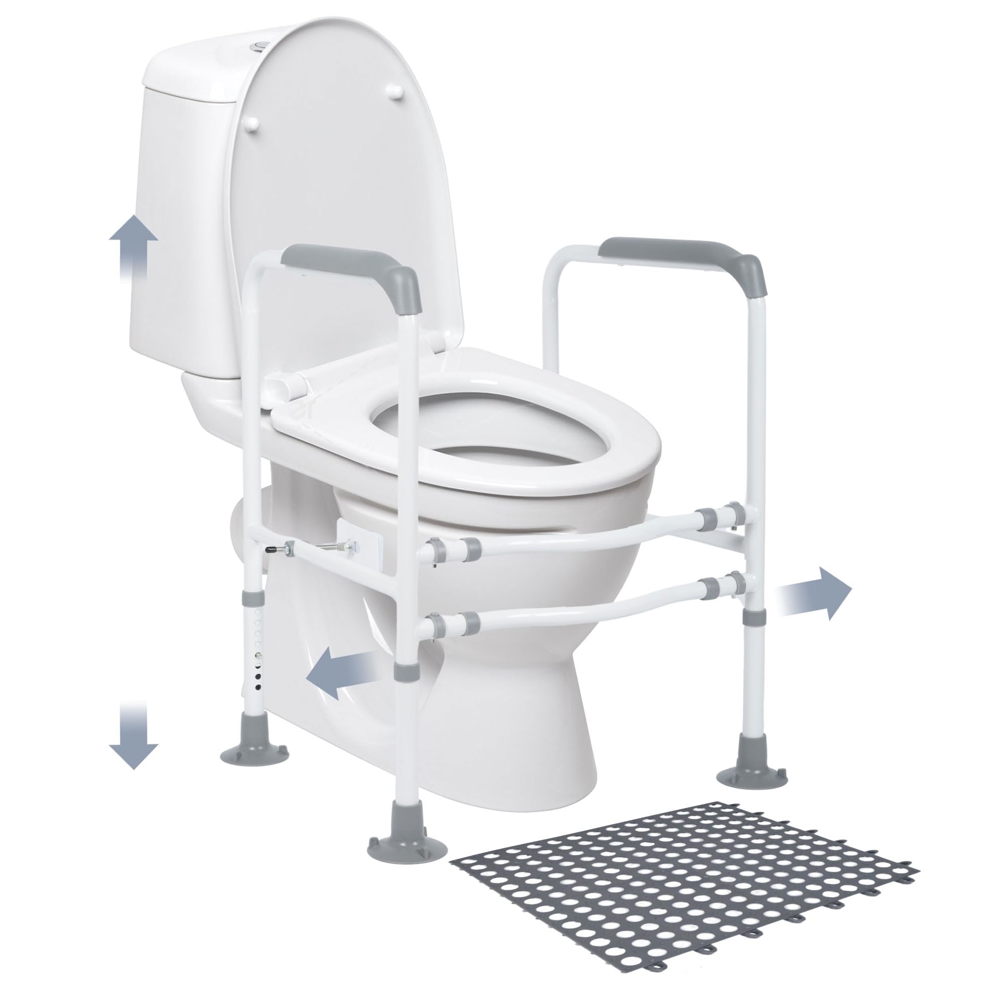 Toilet Safety Rail, Toilet Handles for Elderly Toilet Safety Frame with Adjustable Height and Anti-Slip mat Handrail Toilet Bars Toilet Rails for Elderly and Disabled Fit Most Toilets (200kg)