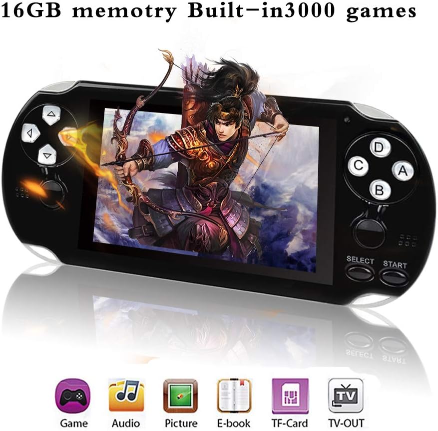 BAORUITENG Handheld Game Console , Retro Game Console with 3000 Classic Games 4.3" 64 Bit Portable Game Console Support / Camera GBA / GBC / SEGA / NES / SFC / NEOGEO and Loss-Less Music (Black)