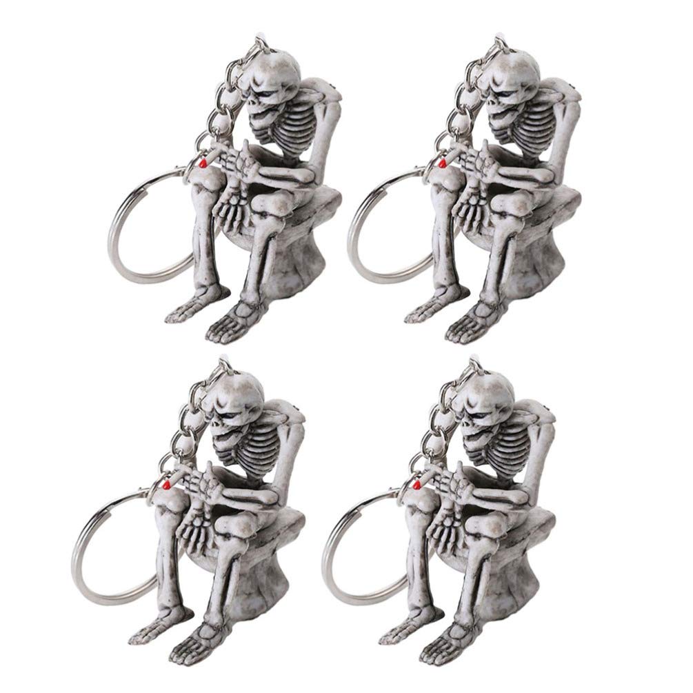 4pcs Halloween Alloy Keychain Skull Toilet Keyring Keyring