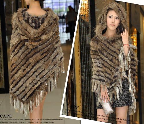 Amazon 色 ブラウン 毛皮 ファー フード付きラビットファーポンチョ ケープレディース 婦人用 コート ジャケット 通販