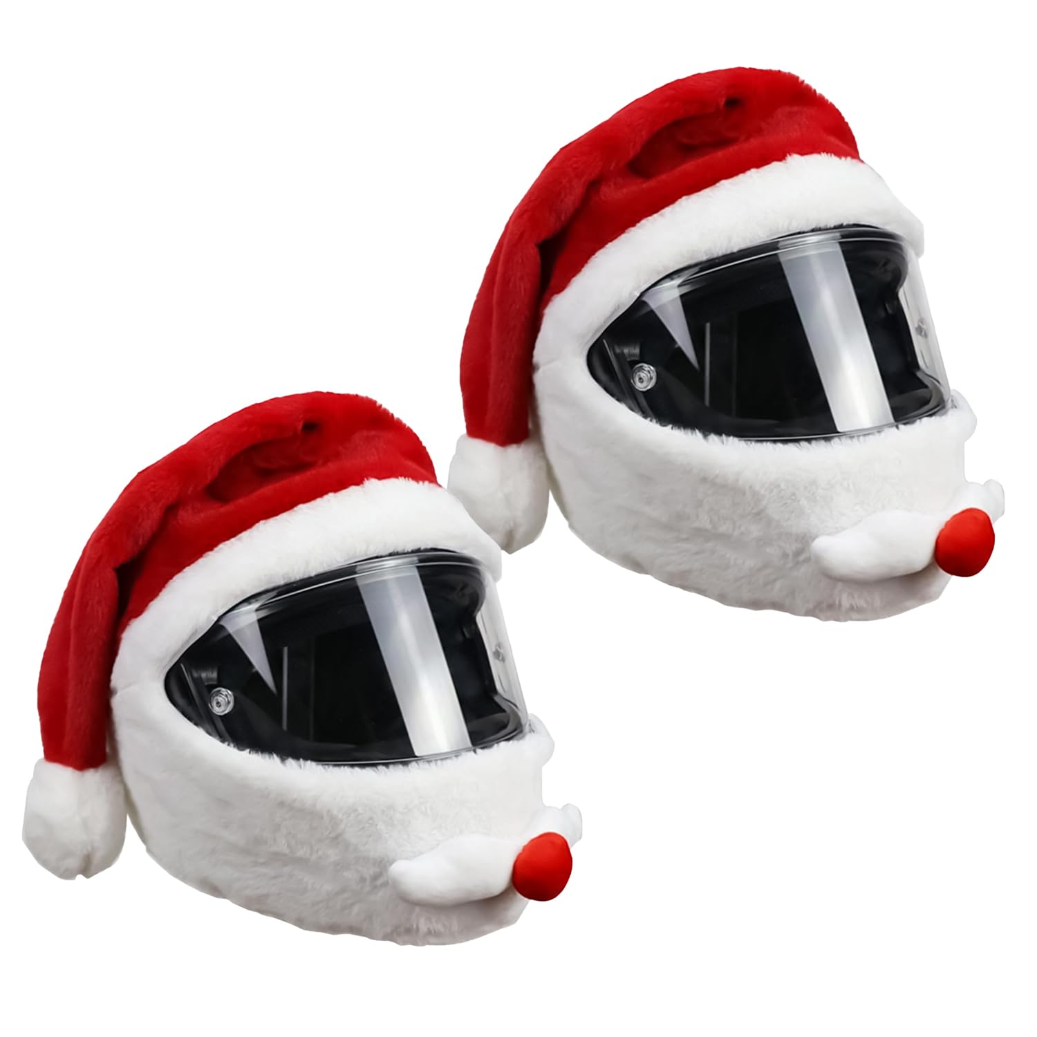 RmKbe 2 Pieces Christmas Hat Motorcycle Helmet Cover Christmas Moto Santa Hat Plush Scratch Proof Motorcycle Helmet Hat for Motorcycle Helmets Decoration
