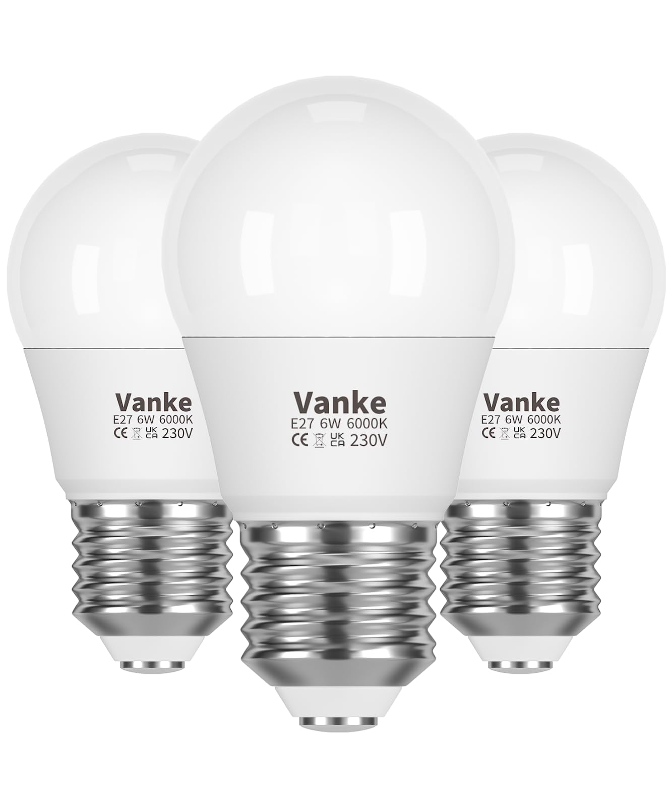 Vanke E27 Screw LED Bulb Cool White 6000K, 40W Equilavent, 6W Screw in Golf Ball Light Bulbs, 470 Lumen, 3-Pack, Non-Dimmable