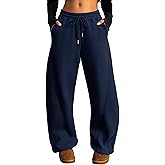 ELLEVEN Women's Fleece-Lined Barrel Leg Sweatpants Pants Casual with Adjustable Ankle Drawstring & Pockets