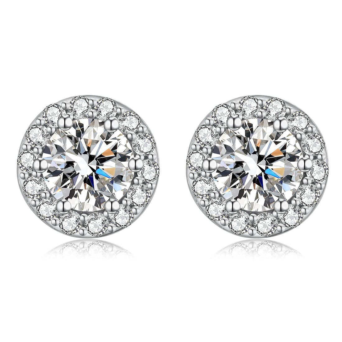Halo Stud Earrings, Halo Earrings for Women Diamond Stud Earrings Sterling Silver Stud Earrings Fake Diamond Earrings Halo Studs CZ Earrings Women CZ Diamond Earrings Cubic Zirconia Stud Earrings