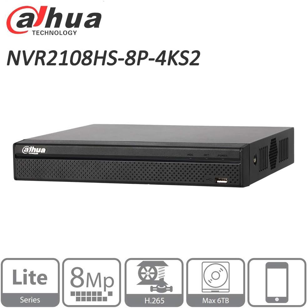 Dahua 8CH NVR NVR2108HS-8P-4KS2 8MP Compact 1U 8PoE Lite 4K H.265 Network Video Recorder ONVIF English Version
