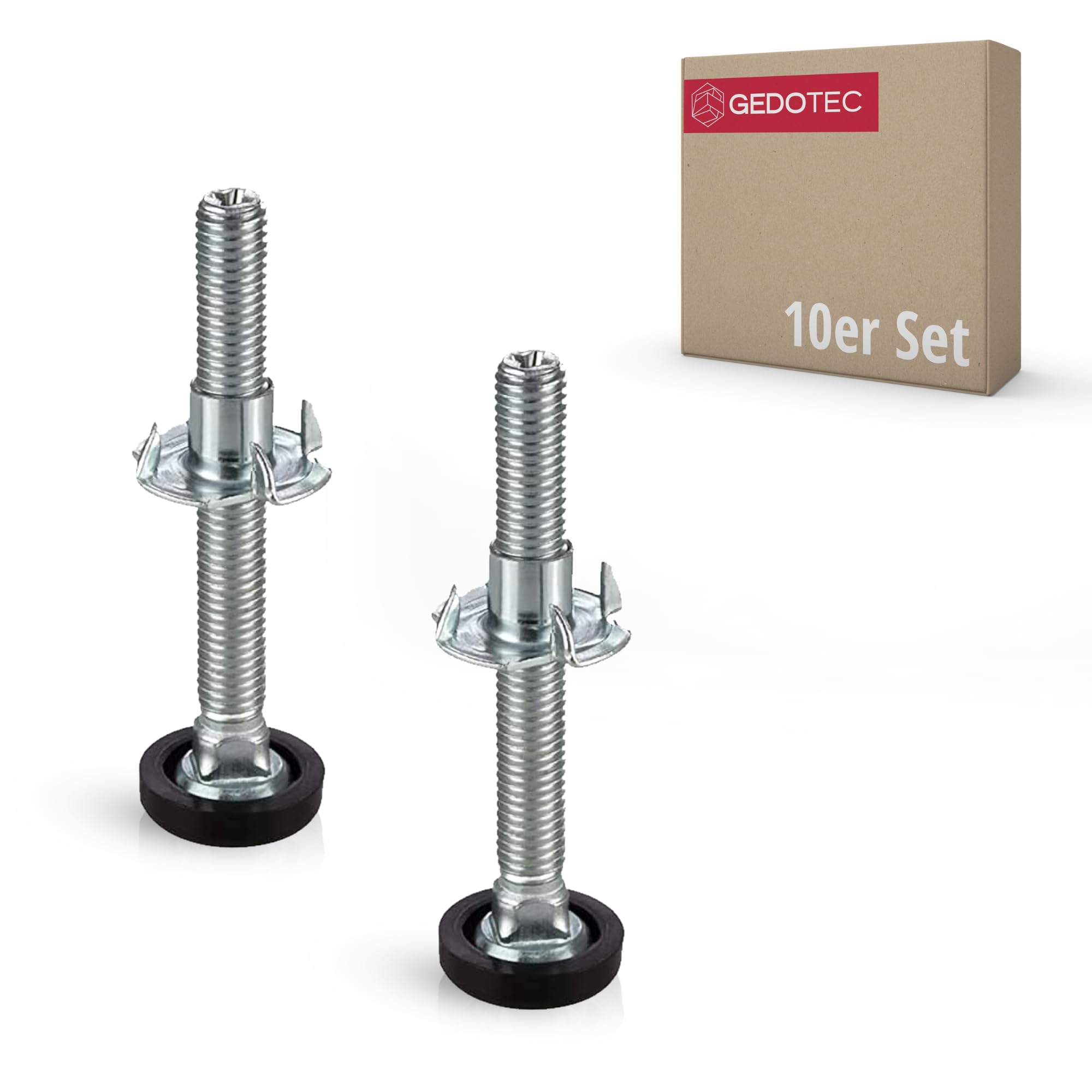 Gedotec adjustable furniture feet M8 adjustment screw height-adjustable galvanized steel | 10 pieces levelling feet - furniture screws with drive-in nut | M8 x 70 mm | load capacity: 300 kg