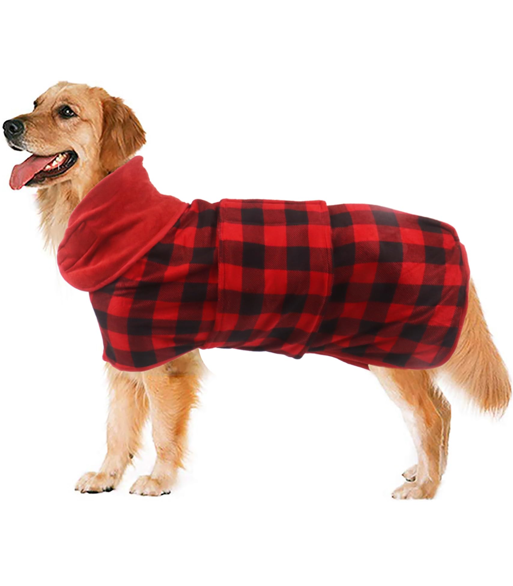 Geyecete Dog Drying Coat - Fast Drying Dog Bath Robe Towel - Microfibre Super Absorbent, Luxuriously Soft Red Black Grid - XXL Image