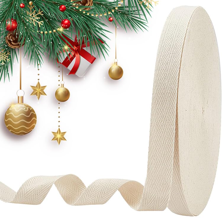 NBEADS 54.68 Yards(50m)/Roll Herringbone Cotton Webbings, 20mm Wide Antique White Cotton Twill Tape Ribbons Cotton Herringbone Cords for Knit Sewing DIY Crafts