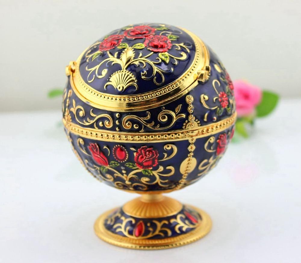 SY Crafts Enamel Rose Design Ball Shaped Multifunction Metal Ashtray with Lids Desk Office Waste Bins