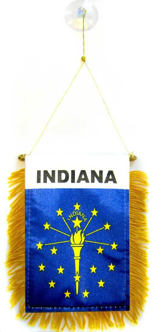 AZ FLAG - Indiana Mini Banner - 6'' x 4'' - 100% Polyester US state of Indiana Small Pennant for Car - Double-sided Flag with Suction Cup Hanger