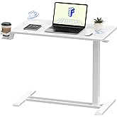 FLEXISPOT Medical Adjustable Overbed Bedside Table with Wheels Pneumatic Mobile Standing Laptop Desk Rolling Computer Cart Mo