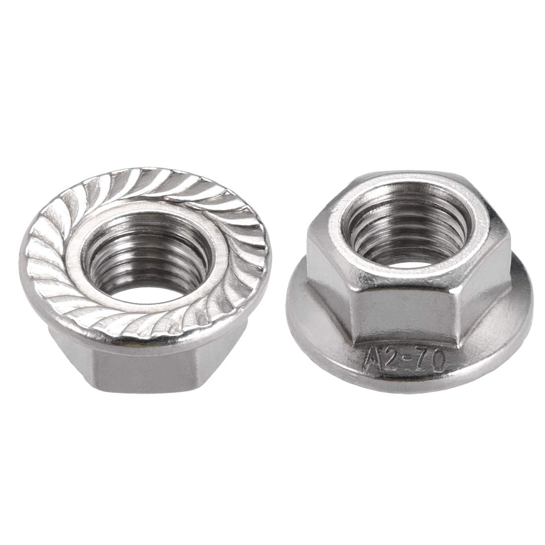 sourcing map M16 Serrated Flange Hex Lock Nuts, 304 Stainless Steel, 2 Pcs