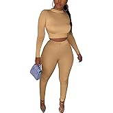 Kaximil Women's Workout Tracksuit 2 Piece Outfits Long Sleeve Crop Top High Waist Legging Pants Set