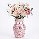 Pink Mosaic Glass Vase, 8 Inch Handmade Flower Vase for Home Decor, Modern Decorative Glass Vase for Table Centerpiece, Shelf, Bookshelf, Living Room, Dining Table, Wedding Decoration