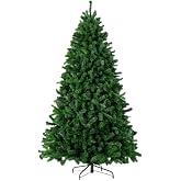 Artificial Christmas Tree, 1000 PVC Tips Full Hinged Spruce Tree with Foldable Metal Stand, Easy Assembly Xmas Tree for Home Office Holiday Party Decoration (Green, 7FT)
