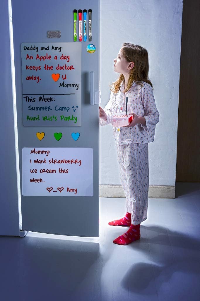 Magnetic Whiteboard for Refrigerator 17''x12'' with Extra Smaller Board 12''x10'', Dry Erase Fridge Whiteboard, 4 Magnetic Markers, 1 Eraser and 4 Hearts Included : Office Products