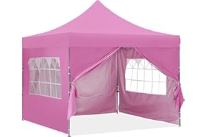 GDY 10x10 Ft Outdoor Pop Up Canopy Tent, Commercial Portable Instant Folding Shelter Gazebos, Pink Waterproof Canopies with Wheeled Carrying Bag