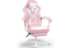 Dowinx Gaming Chair with Footrest, Big and Tall Gaming Chair for Heavy People, Computer/PC Gamer Chair for Adult with Massage (Pink)