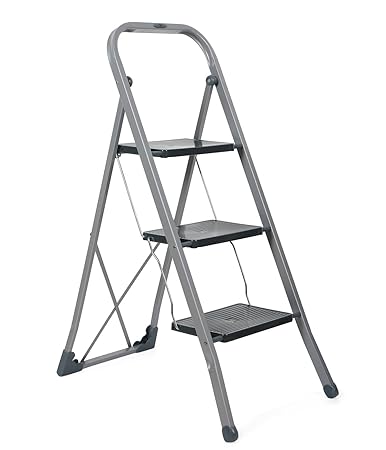 Gimi Tiko 3 Steps Steel Foldable Ladder (Blue, Grey and White)