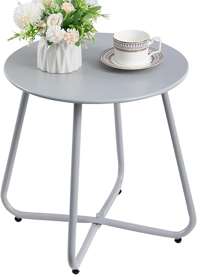 HollyHOME Outdoor Round Side Table Grey Weather Resistant 23Kg Capacity
