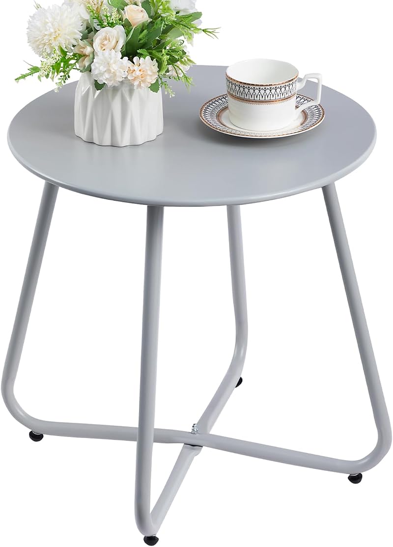 HollyHOME Outdoor Round Side Table Grey Weather Resistant 23Kg Capacity
