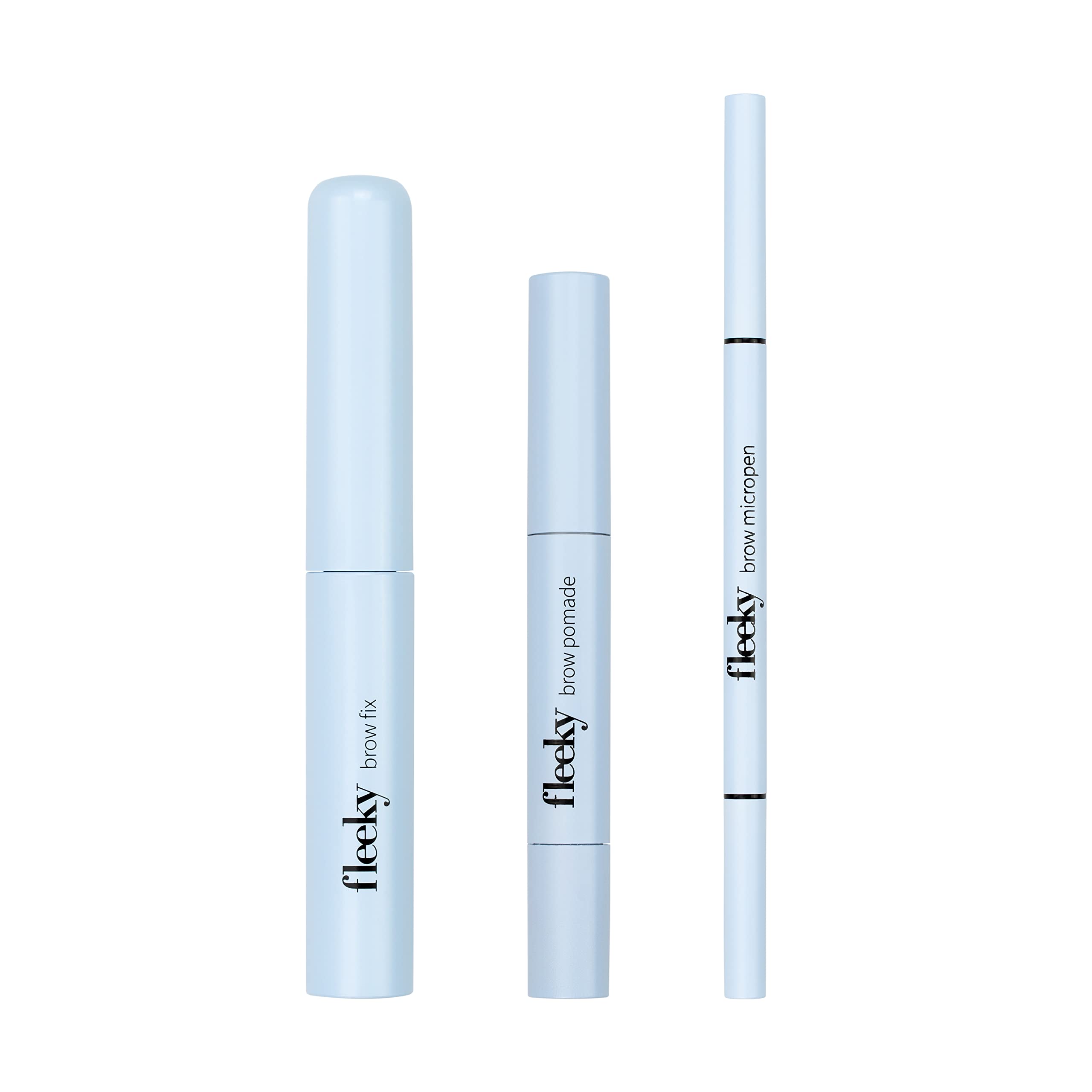 Fleeky Eyebrow Set Brow Fix, Pomade & Micropen 3-in-1 - Perfect Shape Shading Filling & Definition for Natural Smudge-proof Results (Light Brown)